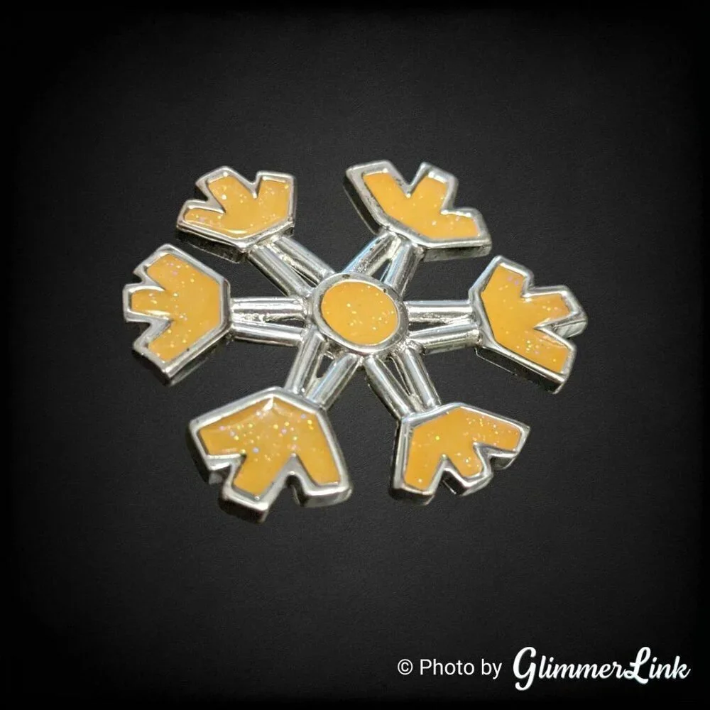 Vintage TC Yellow Glitter Enamel Snowflake Brooch Winter Christmas Holiday Pin
